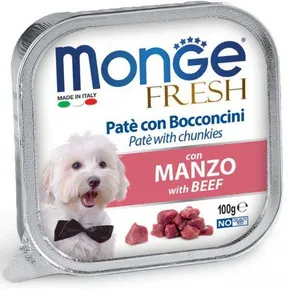 MONGE FRESH - Pastete und Stücke mit Rindfleisch 100 g für Hunde